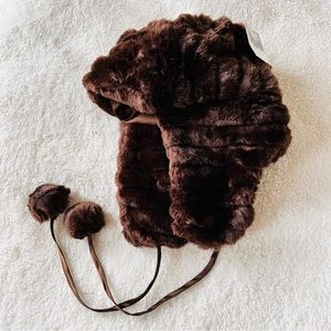 Jaclyn Smith Faux Rabbit Fur Satin Ushanka Trapper Hat w/Pom Poms OSFM ~ NWT lux